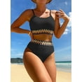 thumbnail image 3 of SEARIPE Women's Contrast Trim High Waist Ribbed Cami Bikini Sets Chevron Tape Two Piece Bikini Swimsuit Sets Black L, 3 of 4
