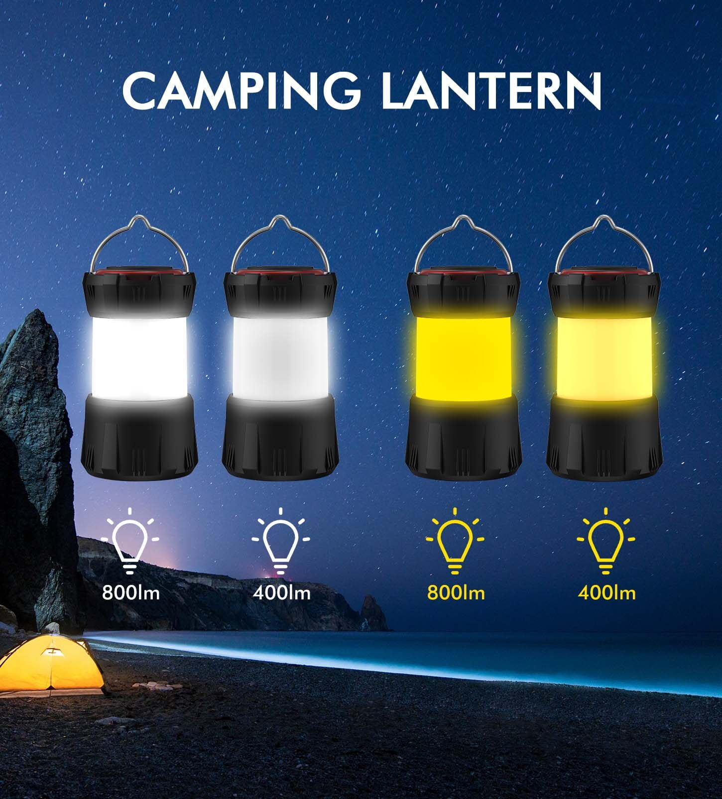 Camping Lantern Rechargeable 3000K Warm White Light Camping Lights Lamp  Brightness Adjustable 3 Light Modes with 18 Hrs Max Working Time for Hiking  Walking 