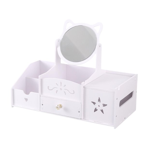Organizador de maquillaje con espejo, organizador de cosméticos para brochas, caja de almacenamiento de maquillaje Espejo redondo