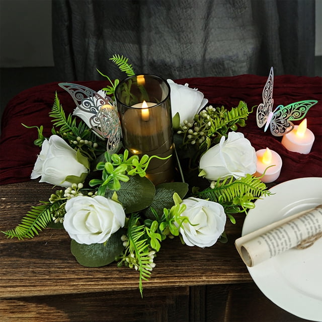 Decoración del hogar, decoración de habitaciones, coronas de rosas de primavera para la puerta principal, corona de flores para exteriores con hortensias, anillos para velas, coronas artificiales para