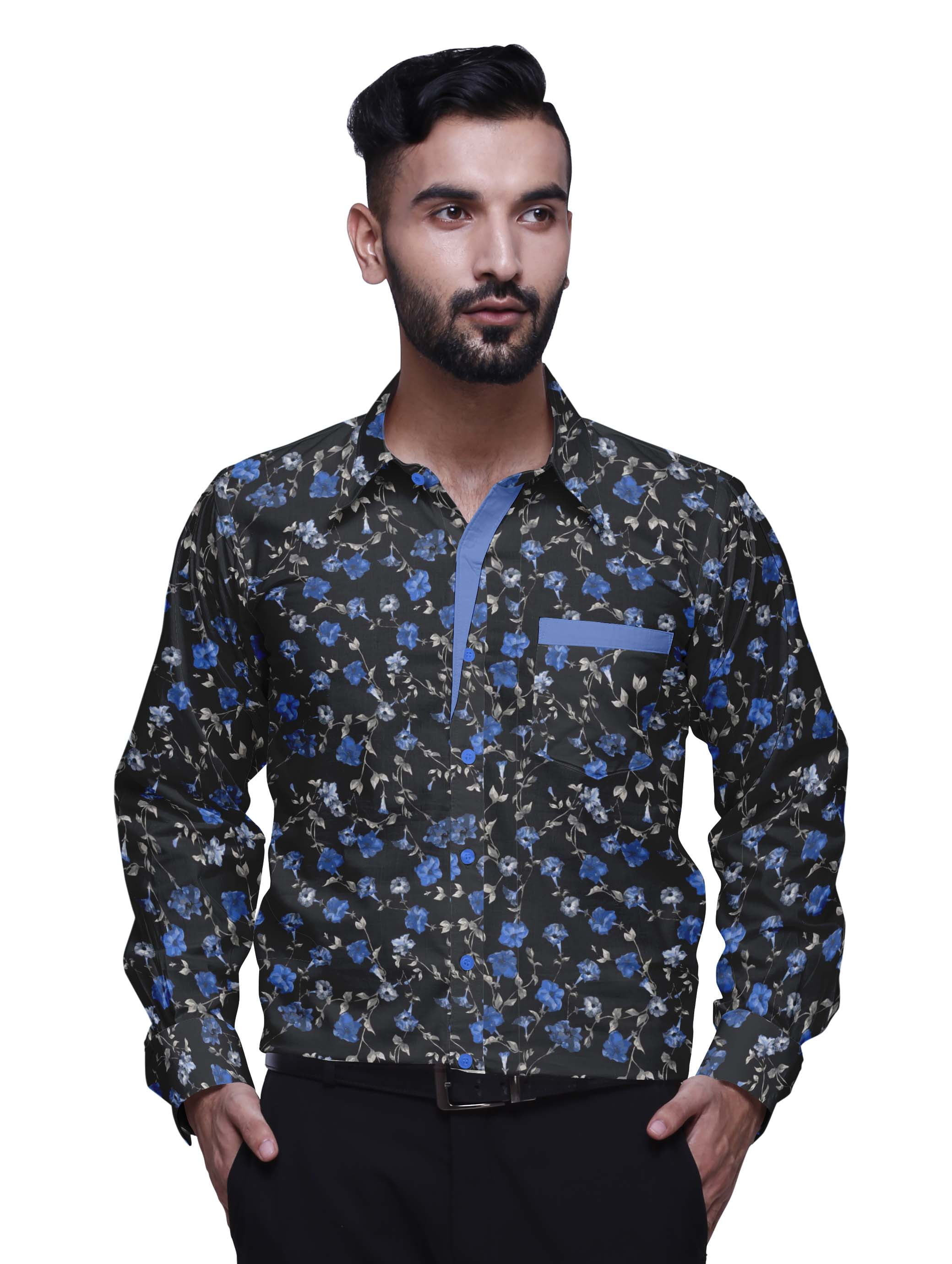 Details about   Blaser Long Sleeved Blue Popeline Mario Cotton Shirt 