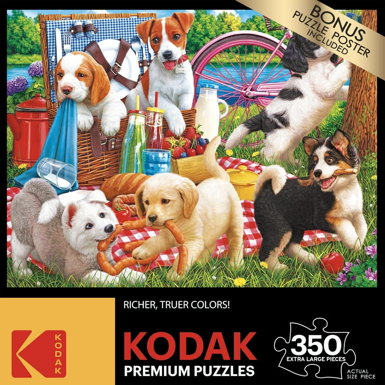 Kodak 350-Piece Puppies on a Picnic XL Jigsaw Puzzle for Beginners