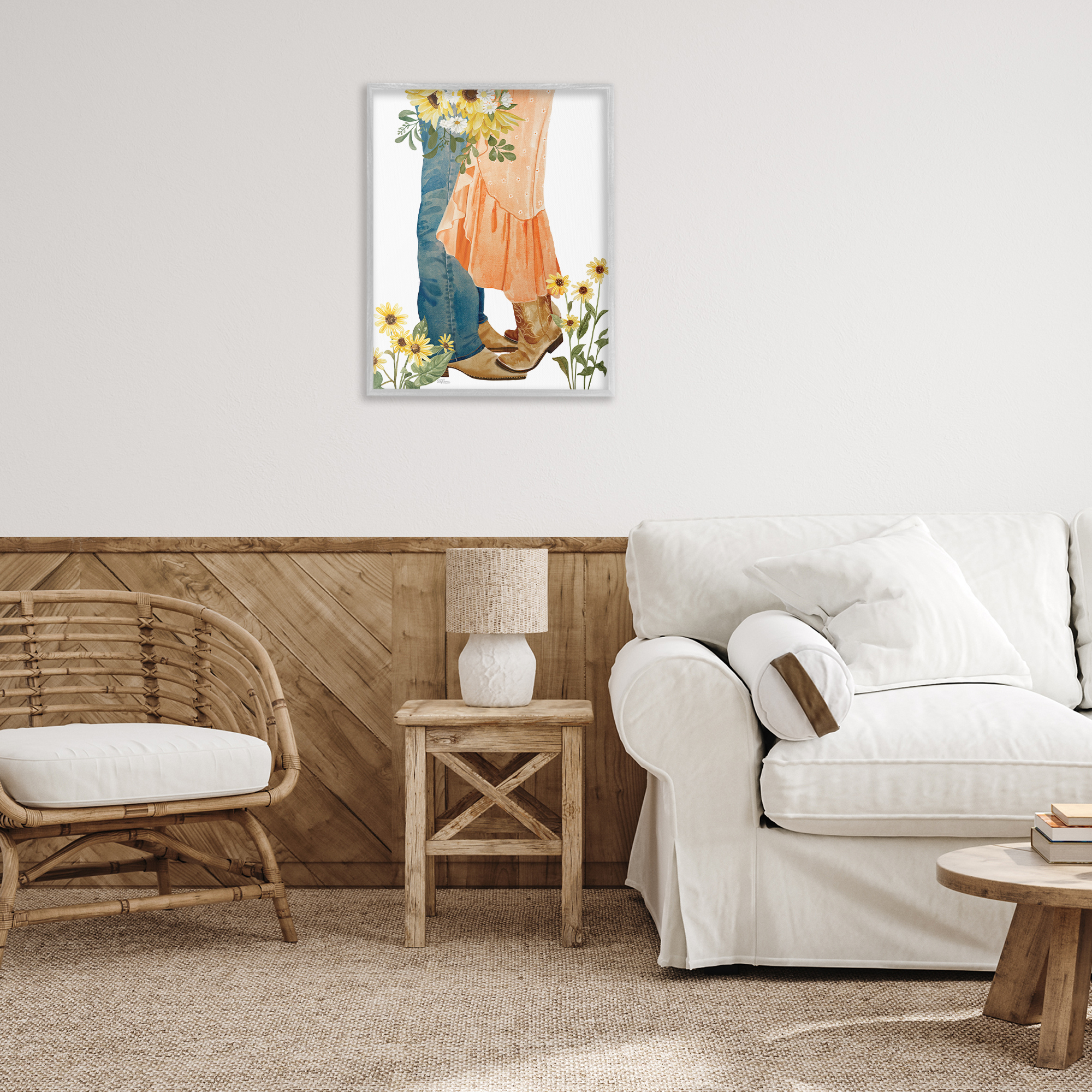 Stupell Industries Floral Western Couple Novelty Painting Gray Framed Art Print Wall Art, 24 x 30