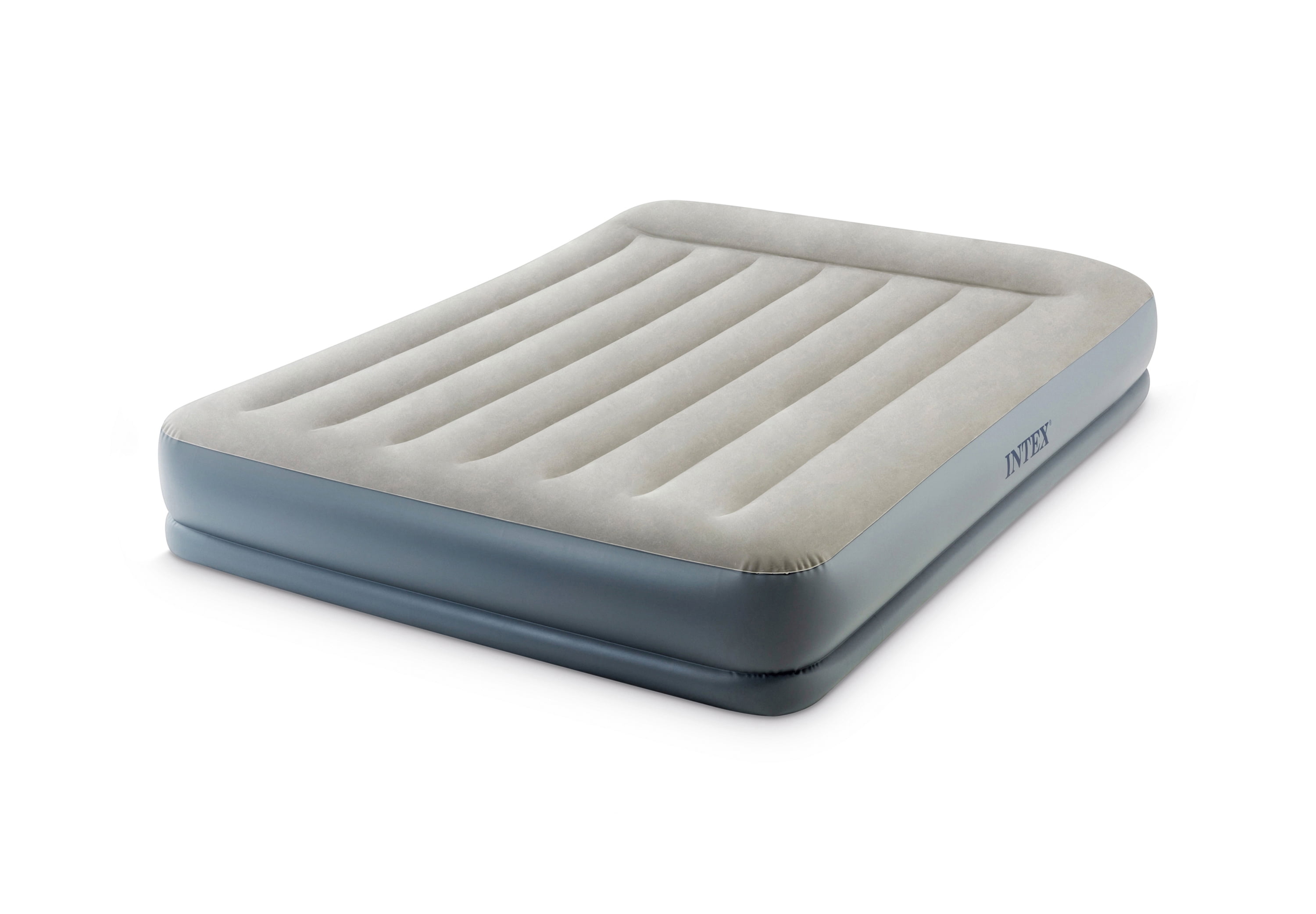 Intex Dura-Beam Pillow Rest Fiber Tech Air Mattress Bed w/ Built In Pump Queen 