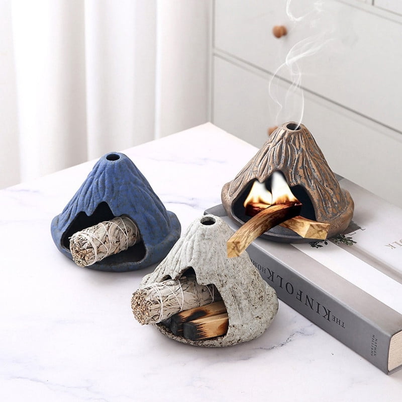 Volcano Palo Santo Holder - Ceramic Incense Burner with Ash Catcher, Textured Mountain Design Palo Santo Holder Stick Holder for Smudging, Meditation, Yoga & Rustic Home Decor-Rust Glaze