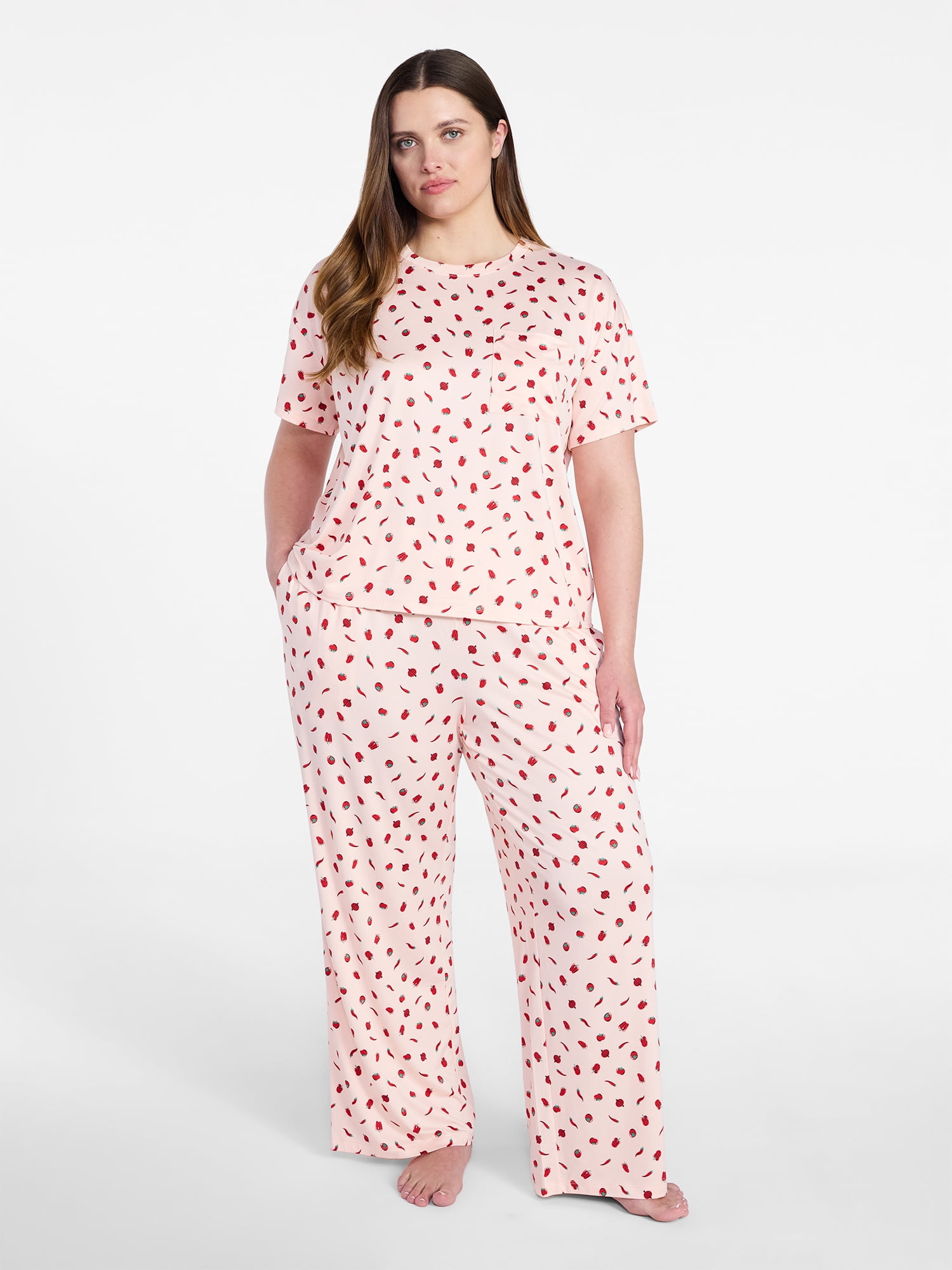 Joyspun Women's Dreamy Soft Collection Short Sleeve Sleep Top and Open Leg Pants Set, 2-Piece, Sizes XS-3X