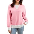 thumbnail image 2 of Warop Women's Colorblock Knit Sweater Round Neck Twist Texture Long Sleeve Pullover Loose Fit Top for Winter, 2 of 6