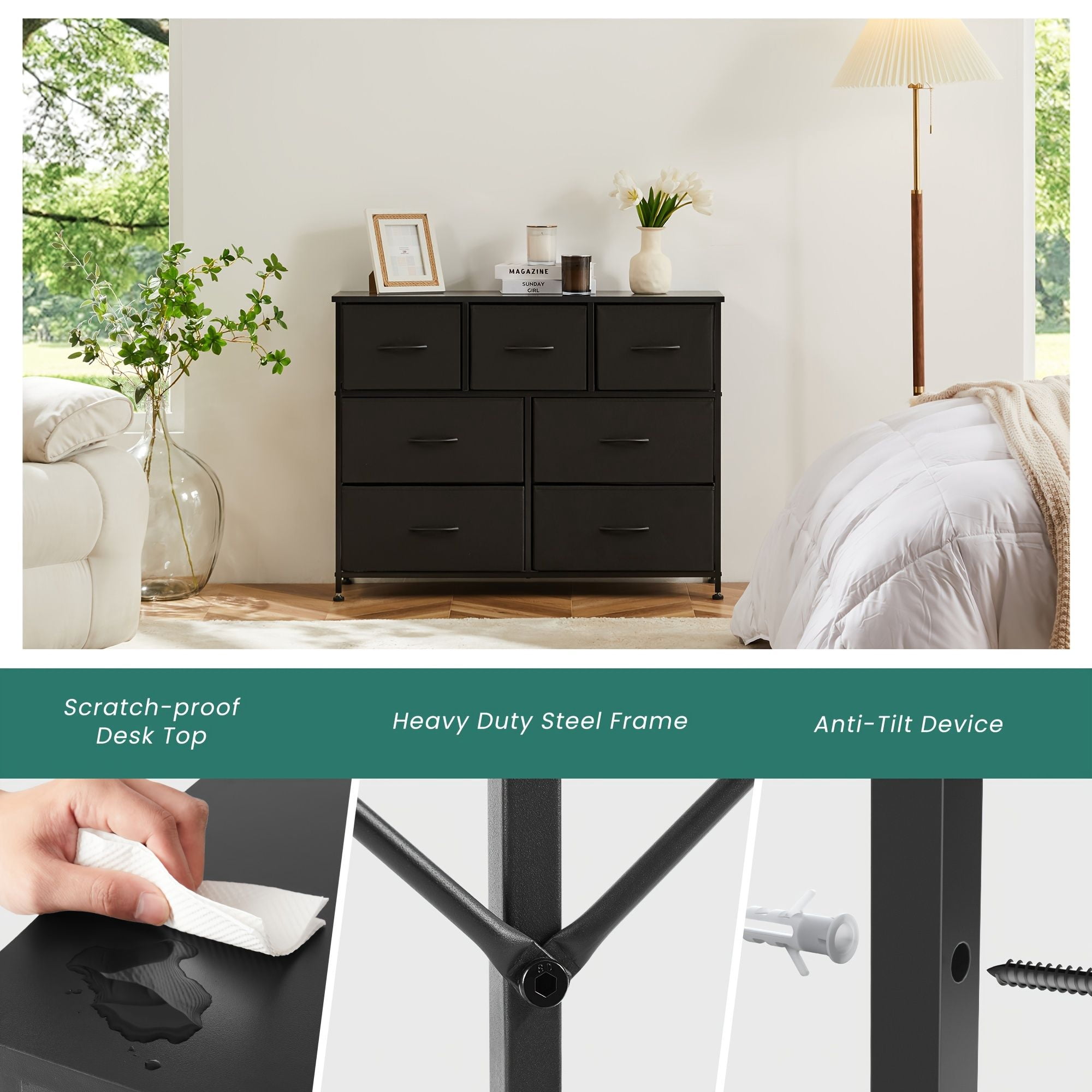 Dresser for Bedroom, 7 Storage Spaces, Assembled Wardrobe Lockers, Bedroom Furniture Lockers