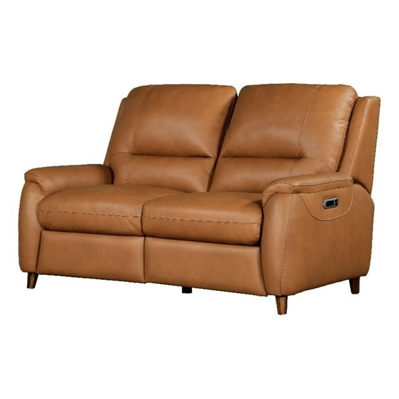 Pemberly Row Contemporary Caramel Cream Power Reclining Loveseat P2