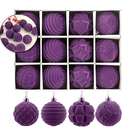 Dvruxg 12Pcs Velvet Christmas Balls Flocked Christmas Tree Ball Ornaments Velvet Christmas Ornaments Plastic Balls Xmas Decorative Hanging Ornaments Velvet Ornaments for Christmas Tree