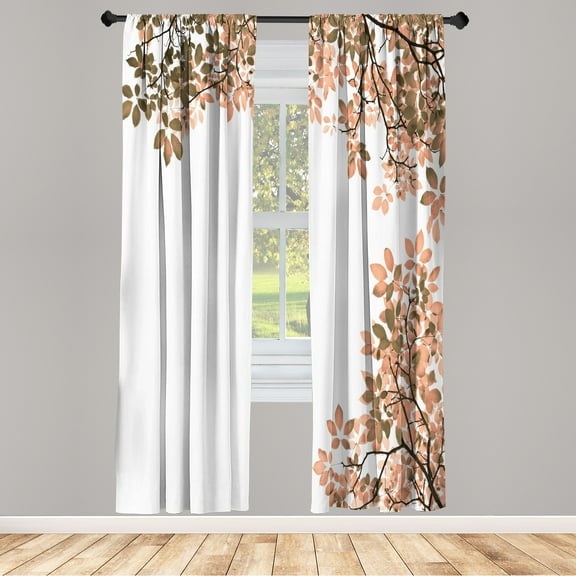 Ambesonne Leaves Curtains, Broad Leaves Close-up Motif, Pair of 28"x95", Peach White