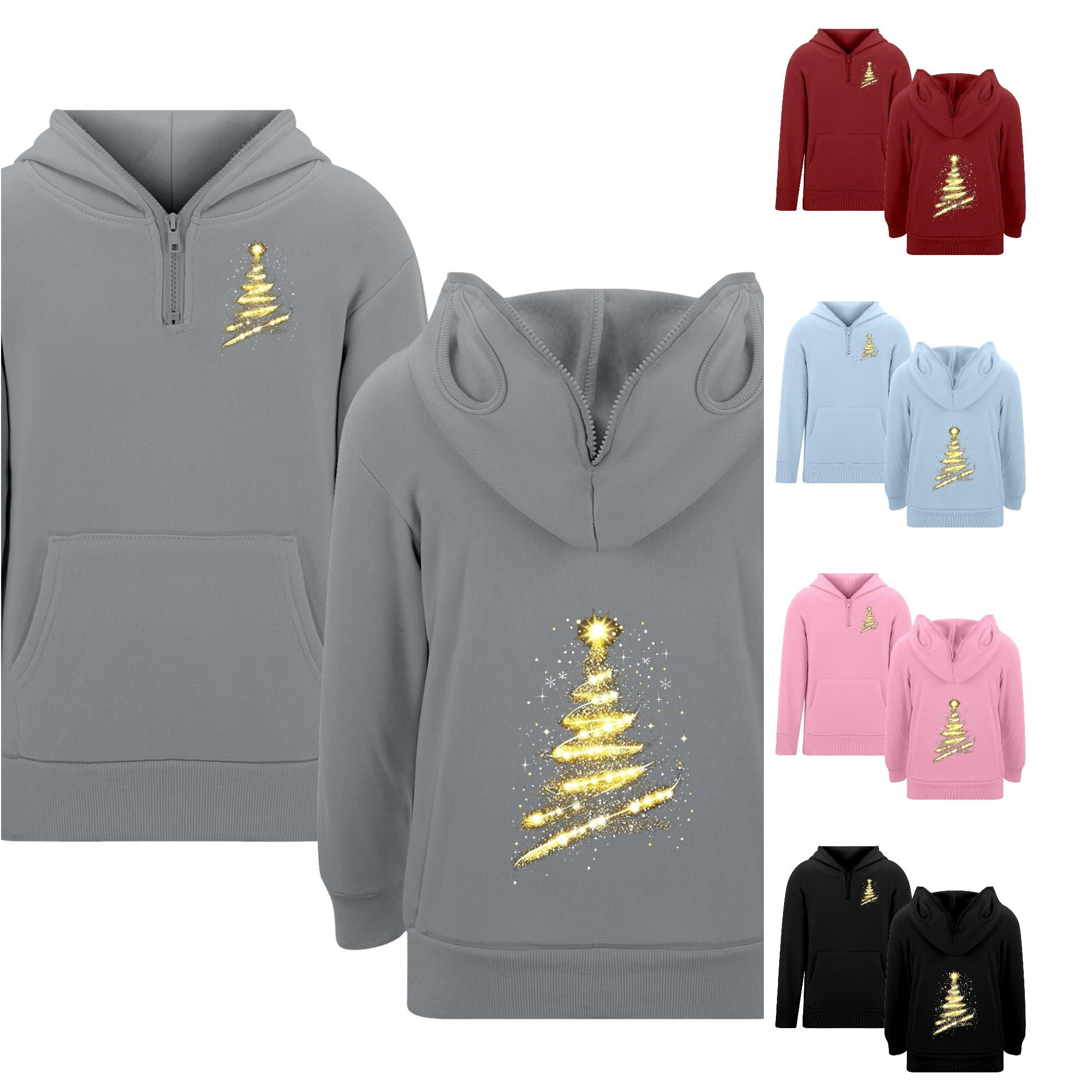 Byoo Boy s Winter Glitter Printed Hoodie Quarter Zip Graphic Hoodies Holiday Casual Pullovers Grey