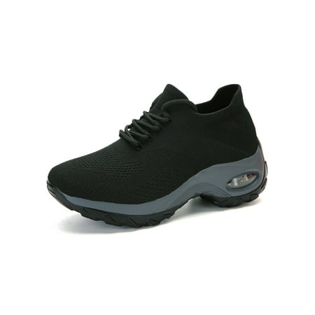 

Welliumy Women Casual Walking Shoes Air Cushion Sneakers Lace Up Sock Sneaker Daily Comfort Shoe Running Lightweight Non-Slip Trainers Gray and black 7.5