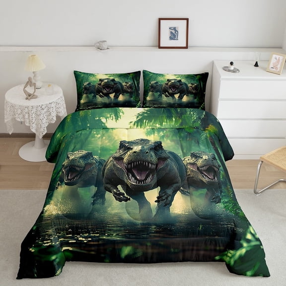 Erosebridal Dinosaur Print Comforter Sets Full Size, Woodland Animal Comforters & Duvets, Wildlife Reversible Duvet Insert, Microfiber Room Decor, 3-Piece