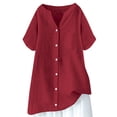 thumbnail image 3 of TRUBKH Button Down Shirts Short Sleeve Shirts for Women Linen Shirts for Women's Gauze Tops Cotton Linen Shirts Solid 3/4 Sleeve Tunic Tops Tshirts V Neck Blouses Button Down Shirt Red L, 3 of 3