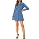 thumbnail image 1 of Vestido de mezclilla para mujer, con botones, cuello tipo polo, escote en V, manga larga, corte A, vestido de algodón de mezclilla, talla L, azul claro, 1 of 7