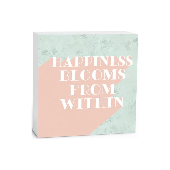 Happiness Blooms Pale Mint Green 5 x 5 Wood Tabletop Sign Plaque
