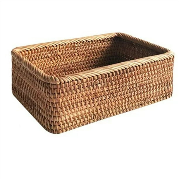 Cesta de Mimbre Tejida A Mano, Cesta Rectangular para Frutas, Té y Pan, Caja de Almacenamiento para Cosméticos