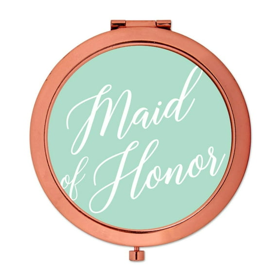 Koyal Wholesale Rose Gold Compact Mirror Maid of Honor Wedding Gift, Mint Green, 1-Pack