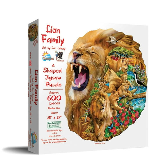 SUNSOUT INC - Lion Family - 600 pc Special Shape Jigsaw Puzzle by Artist: Lori Schory - Finished Size 25" x 27" - MPN# 97010