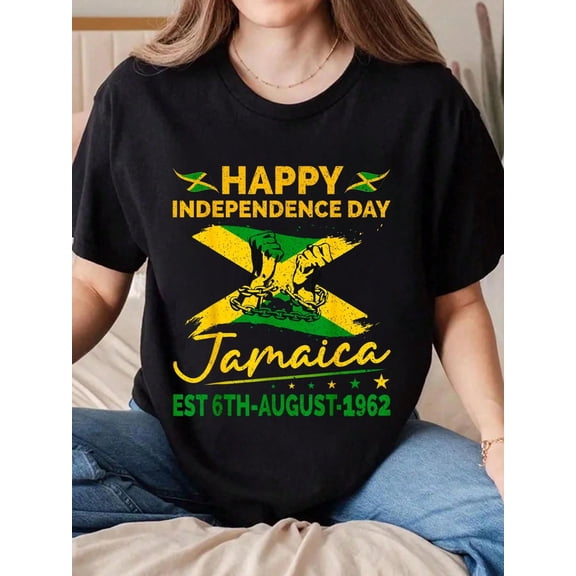 Happy Independence Day Jamaica 1962 Jamaican Men Women T-Shirt Graphic Tees Women's Clohes 100% Cotton Perfect For Daily Wear For All Seasons