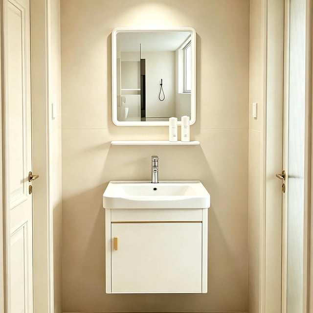 Gabinete de Baño de Lavamanos y Espejo, Armario de Pared para Baño con Estante