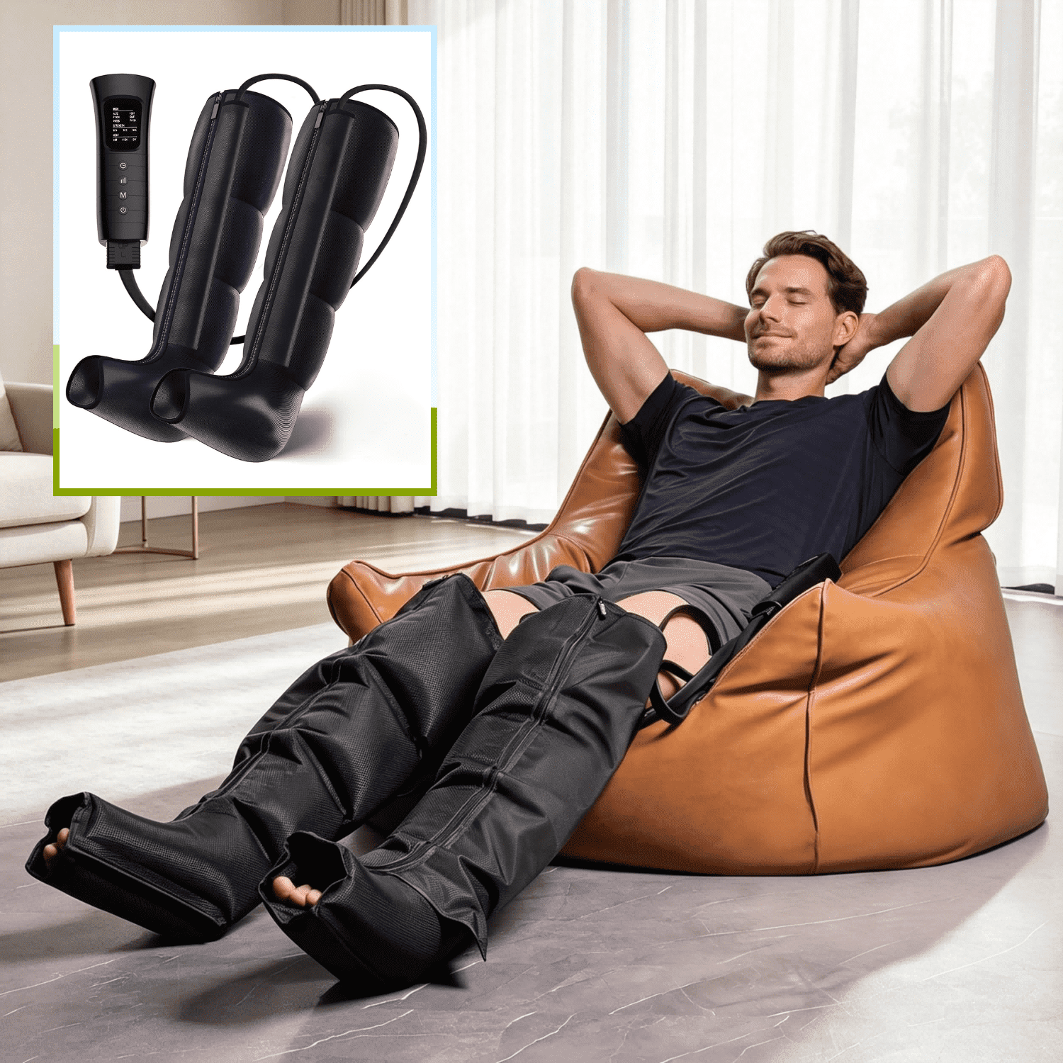 Sanie Air Compression Leg Massager Boots for Foot & Leg - Full Leg Recovery System for Muscle Relaxation & Circulation - Gift for Men Women with Active Lifestyle