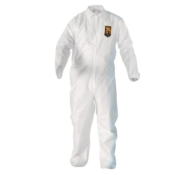 Ansell KCC 49103 A20 Zip Front, Elastic-Back, Wrists, and Ankles Breathable Particle Protection Coveralls - Large, White (24/Carton)