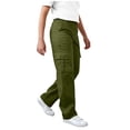 thumbnail image 2 of THDHVS Girls Cargo Pants,Solid Straight Cargo Pants Elastic Waist Functional Pockets Casual Daily Wear for Kids,Pants for Girls,Army Green 14-15 Years, 2 of 7