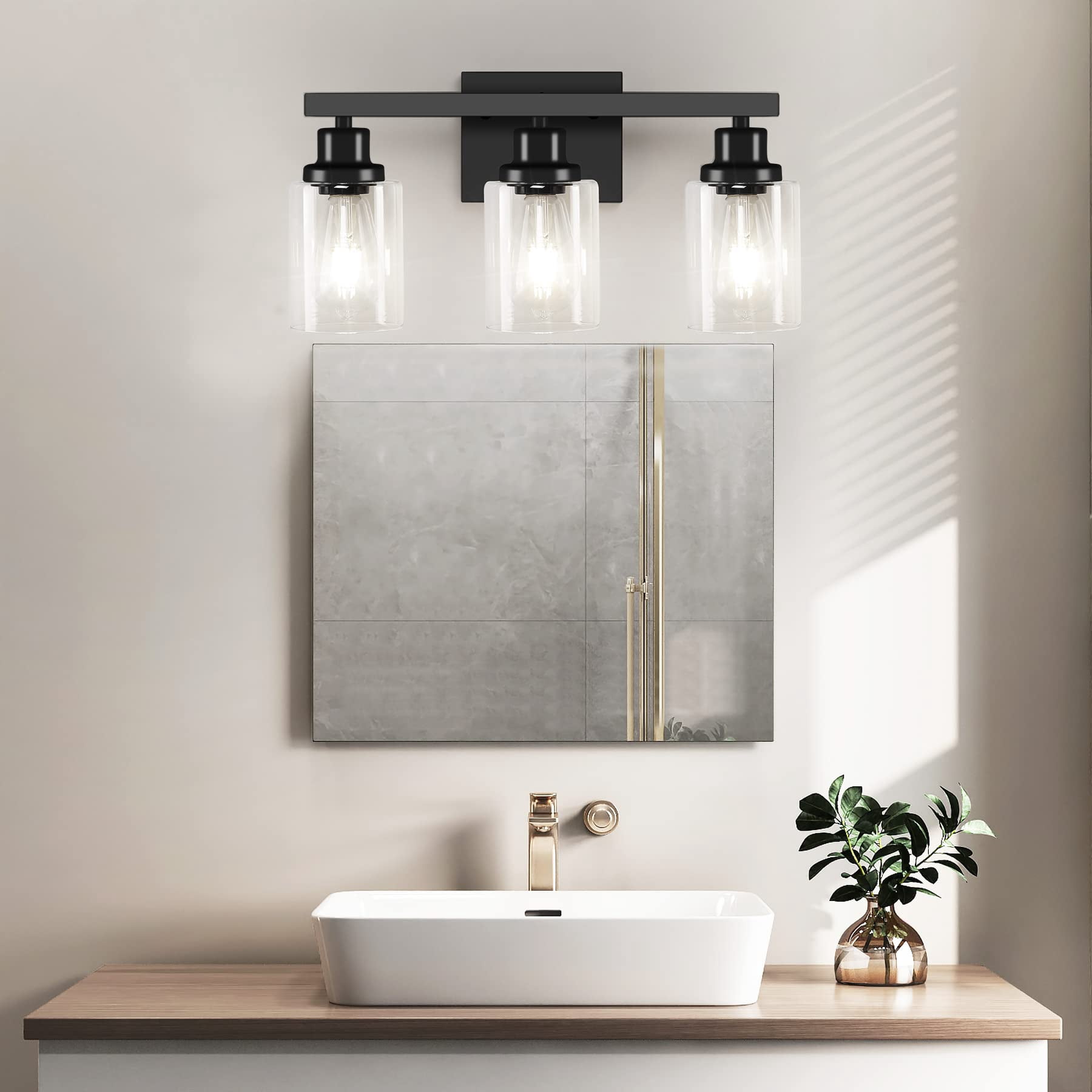 3-light Bathroom Light Fixtures  Black Vanity With Clear Glass Shade Modern Wall Lights Over Mirror Farmhouse Sconces Lighting For Bedroom Livingroom
