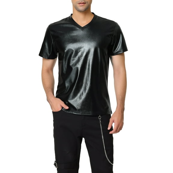 Lars Amadeus Men's Metallic Shiny Nightclub Short Sleeve Party Disco T-Shirt