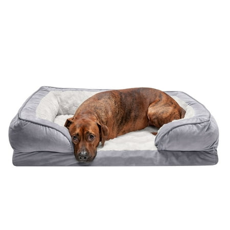 UPC: 0842229119848 | FurHaven Pet Products | Memory Foam Perfect Comfort Velvet Waves Sofa-Style Couch Pet Bed for Dogs & Cats Granite Gray Large
