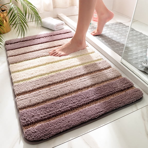 Taicans Bathroom Rugs,Bath Mats for Bathroom Non Slip,31.5X19.7in Fluffy Absorbent Microfiber Bath Mat Washable,Aesthetic Bathroom Rugs,Small Navy Blue Striped Bath Mat