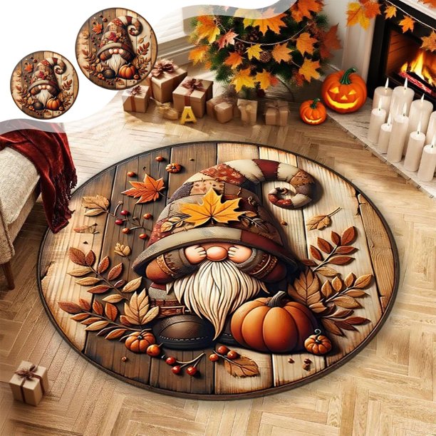 Alfombra Redonda para Sala de Estar con Temática de Acción de Gracias, Ideal para Dormitorio Festivo, Sofá, Mesa de Centro, Hogar, 15,75/23,62 Pulgadas