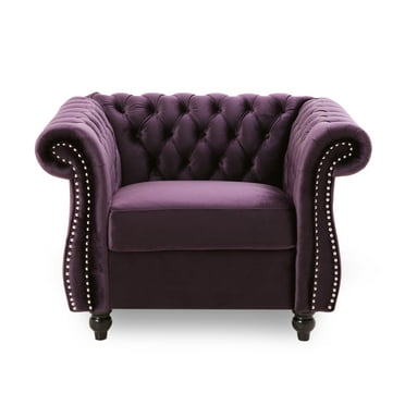 Noble House Millie Fabric Chesterfield Chair, Blackberry