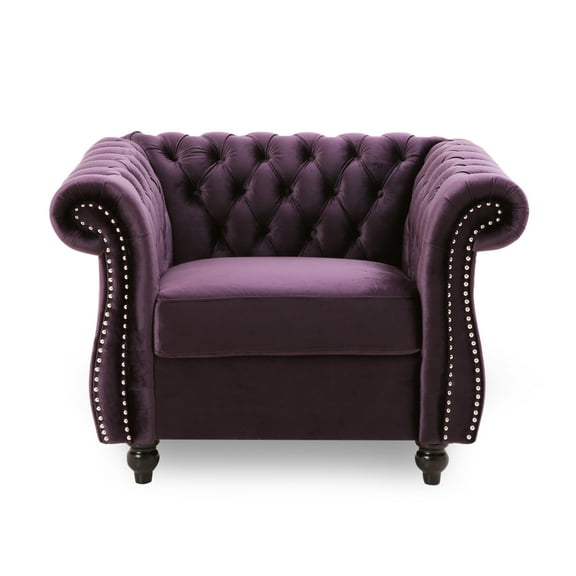 Noble House Millie Fabric Chesterfield Chair, Blackberry