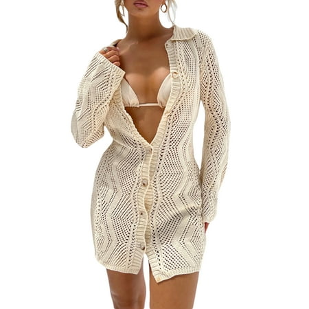 

AMILIEe Long Sleeve Knitted Dresses for Womens Lapel Button-down One-pieces