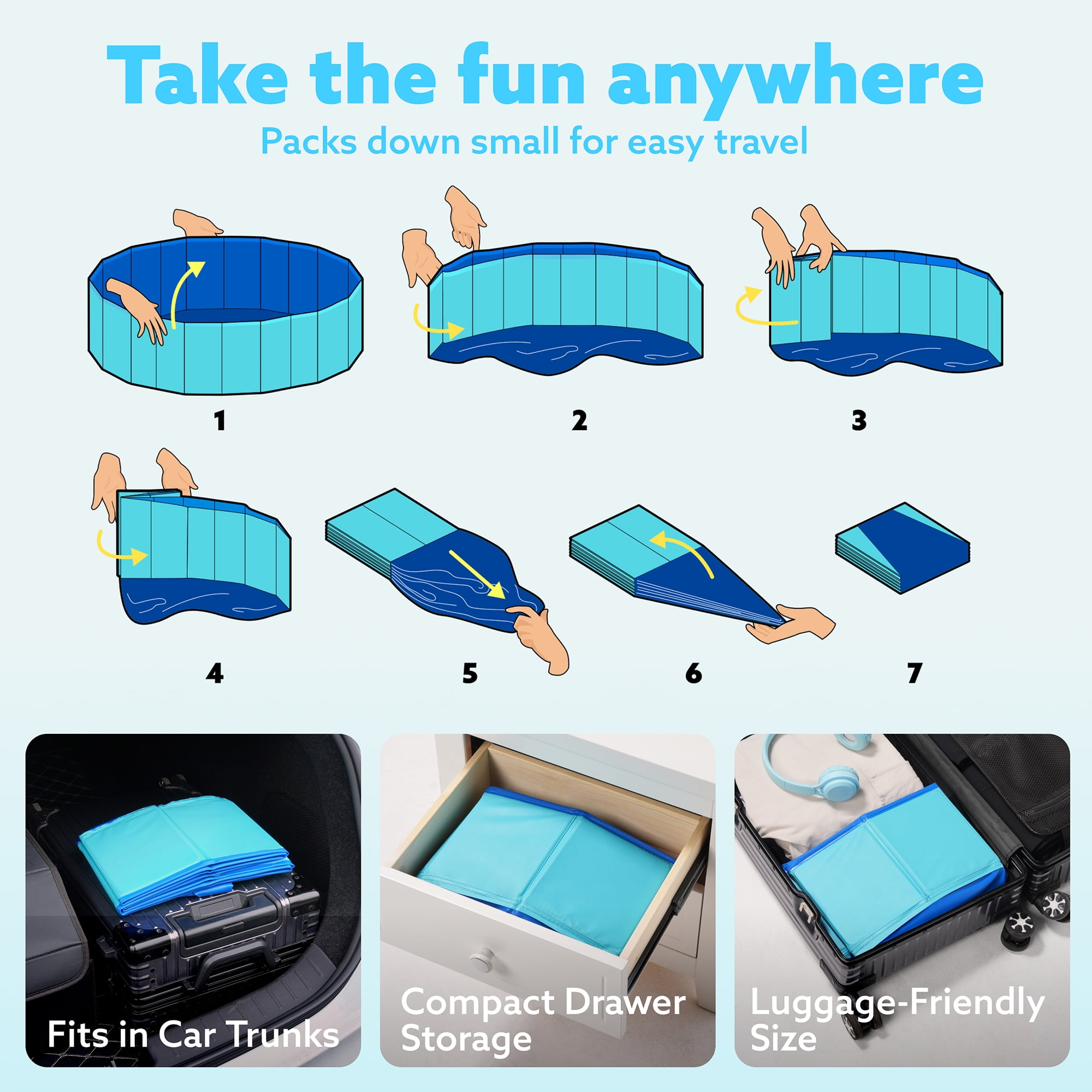 JOYFY Foldable Pool Plastic Kiddie Pool, Portable Doggie Swimming Pool for Dogs Cats and Kids(63" x 12", Blue)