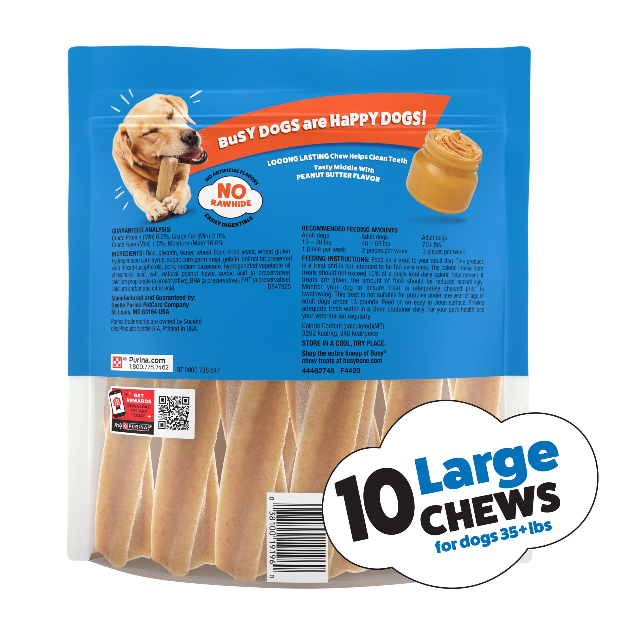 (8 pack) Purina Busy Bone Dog Treats, Peanut Butter Flavor Long-Lasting Chews for Small & Medium Dogs, 35 oz Pouch