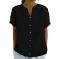 thumbnail image 2 of Bovemsi Women's Fashionable Casual V Neck Short Sleeved Cotton and Linen Top Shirt, Black Women's Summer Shirts, S, 2 of 5