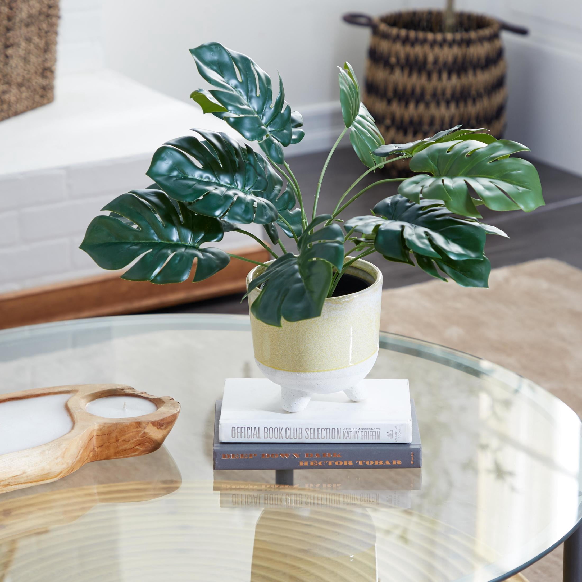 DecMode 16" Artificial Monstera Plant in Realistic Leaves and Black Plastic Pot