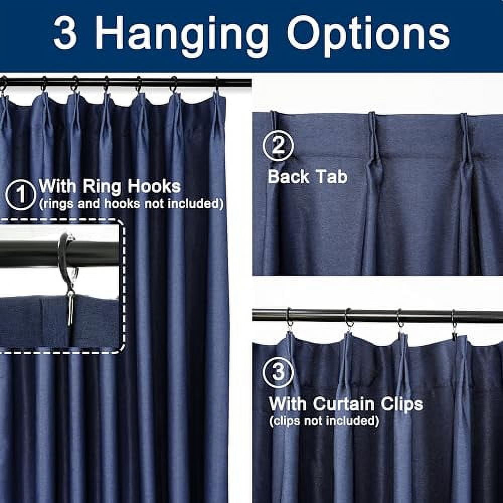 DriftAway Pinch Pleat Blackout Curtains 96 Inches Long Linen Curtains 2 Panels Set Faux Linen Textured Curtains for Bedroom Living Room Thermal Insulated Privacy Back Tab Window Drapes 52x96 Navy