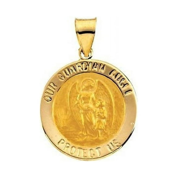 Picturesongold.Com Round Guardian Angel Medal Necklace Pendants - 1/2 inch x 1/2 inch- 14k Yellow Gold