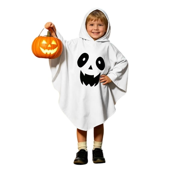 JAJAHO Kids Ghost White Cloak Boy Girl Halloween Outfit Pumpkin Capes Spooky Trick-or-Treating