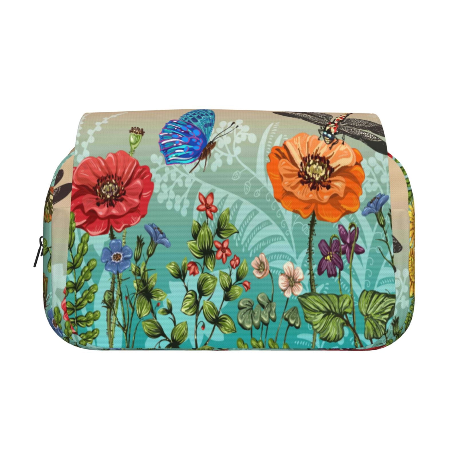 Rateoe Colorful Plants And Insects Pattern Double Clamshell Pen Case, Storage Organizer with Two Zipper Compartments– Holds Up to 50 Pencils & Pens