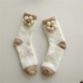 thumbnail image 2 of CNEJRHG 1Pair Womens Fuzzy Socks Winter Thickening Coral Velvet Cozy Slipper Socks Warm Flower Decor Mid-Calf Floor Socks Indoor Outdoor Crew Socks for Women Coffee, 2 of 3