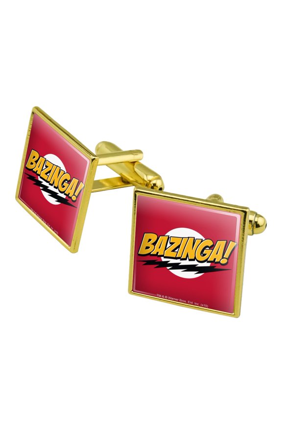 The Big Bang Theory Sheldon Bazinga Square Cufflink Set - Silver or Gold