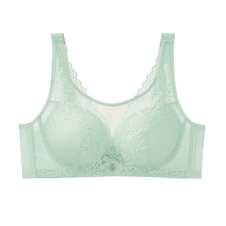 Elvqul Wireless Bras for Women Breathable Lightweight Green Bralette Lace Underwear Plus Size Nylon Bras