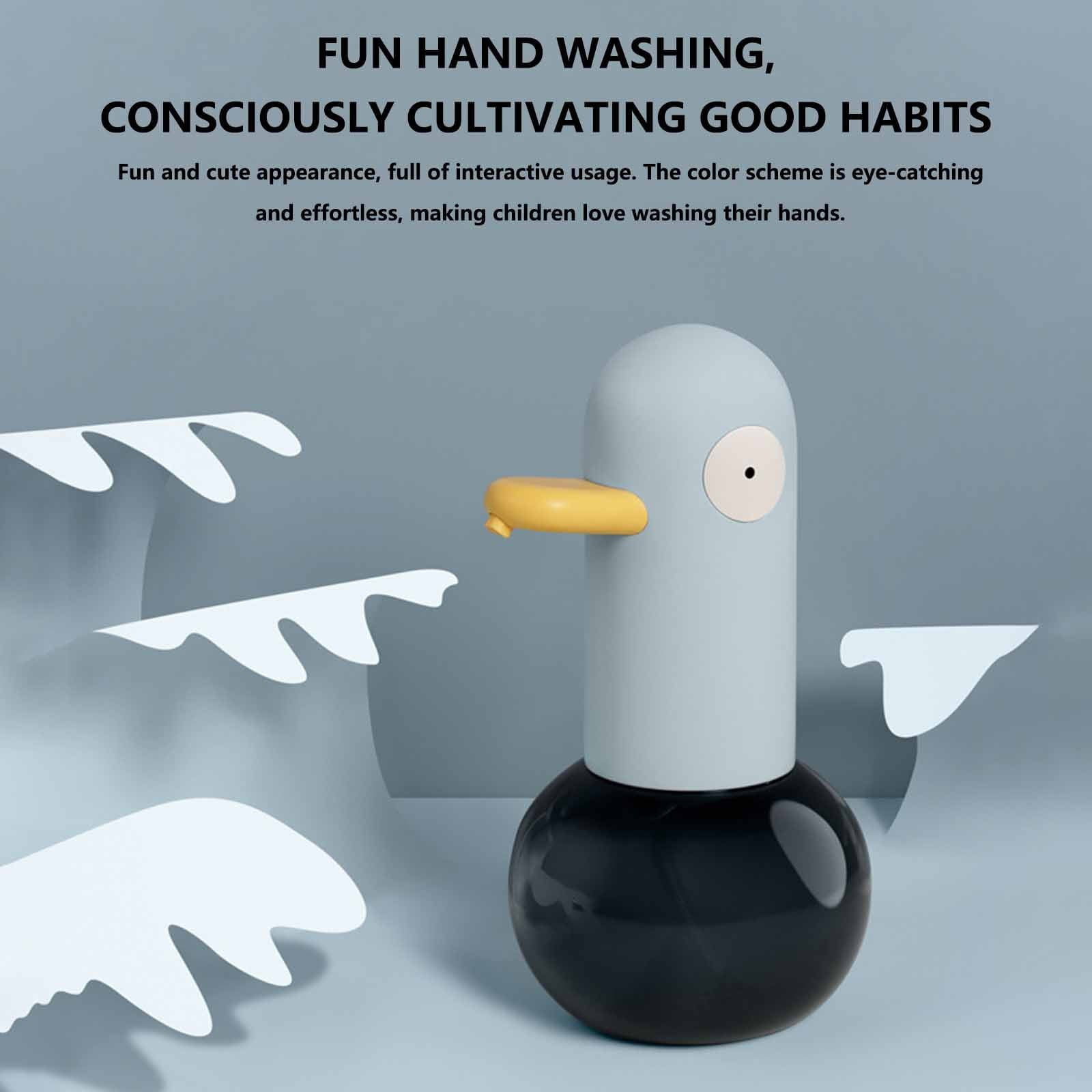 Automatic Soap Dispenser Blue Duck Cute Touchless Design, Infrared Sensor 0.25 Second Foaming for Bathroom Kitchen, IPX4 Waterproof ABS Plastic 400ml Capacity Kids Hand Washing Encouragement