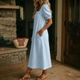 thumbnail image 6 of fheaev Women's Square Neck Short Sleeve Fit Flare Midi Dress with Pockets Solid for Everyday Blue 2XL, 6 of 9